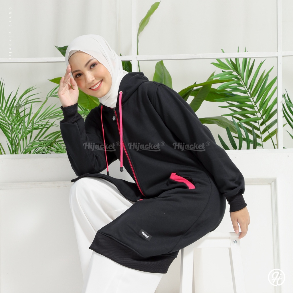 JAKET SWEATER WANITA MUSLIMAH HIJABER - HIJACKET BASIC NAVY - PANJANG HIJAB SYARI HIJAKET HIJAB