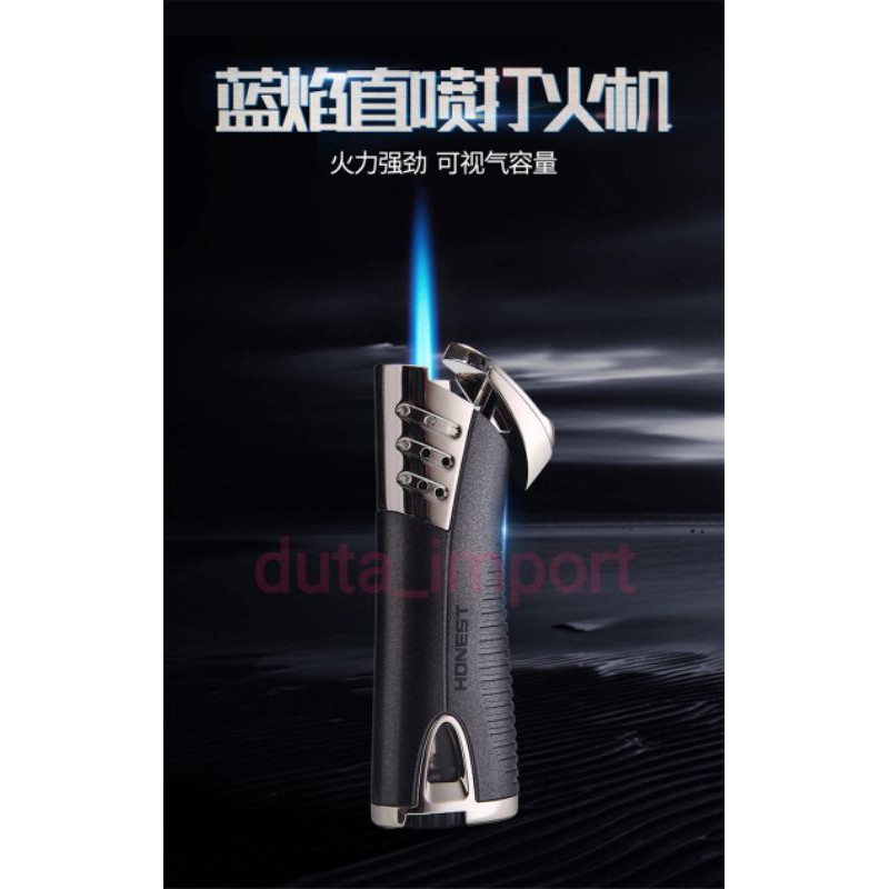 Korek Api HONEST single jet flame gas refill ringan original import dengan gas window (493-1)