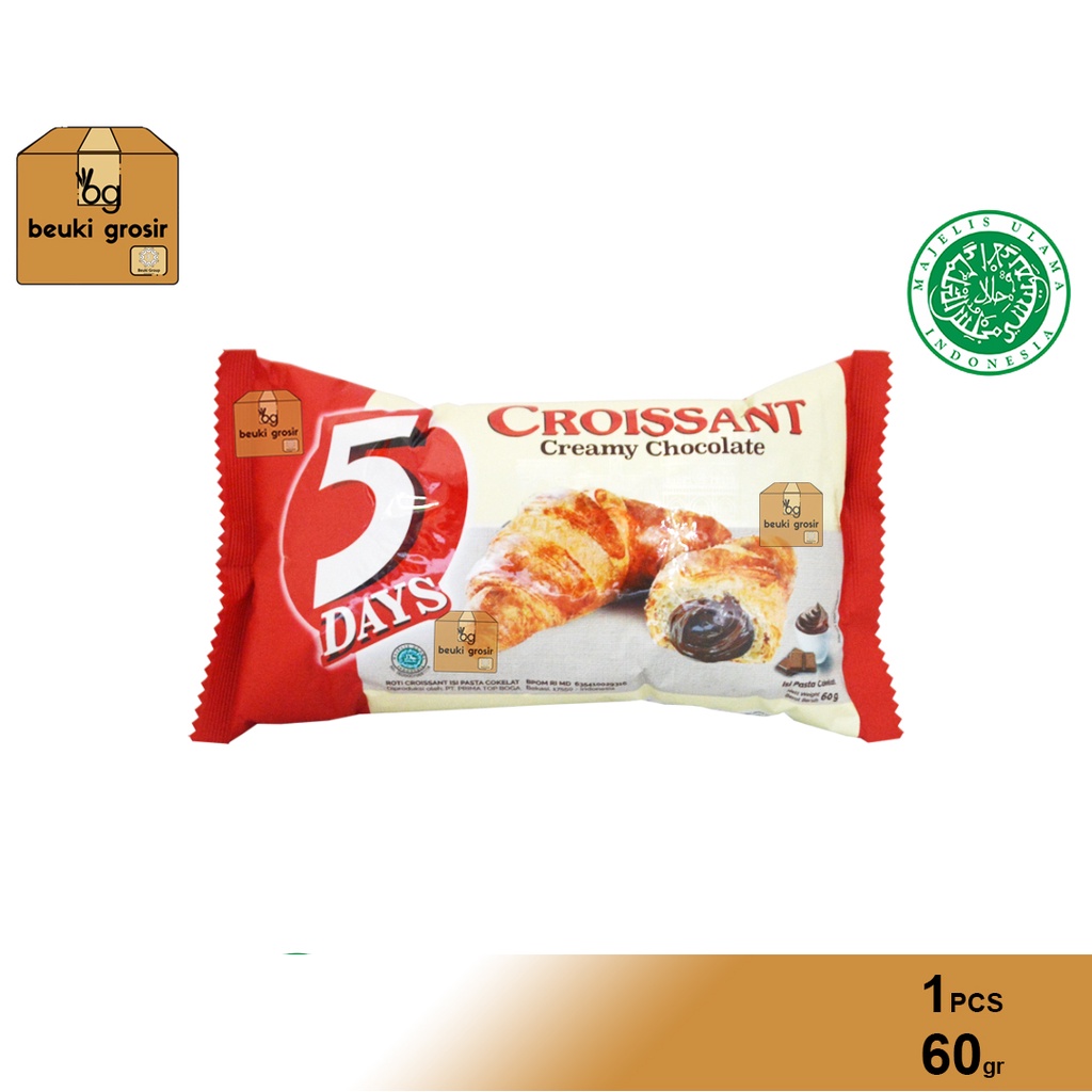 

ECER 5 Days Croissant Creamy Chocolate Roti Isi Pasta Coklat Halal - 60gr