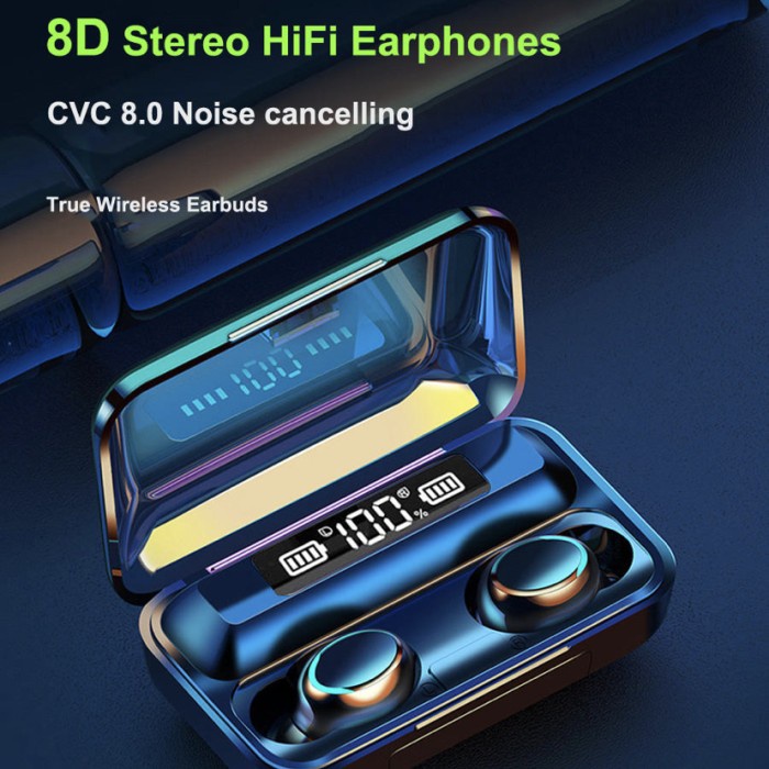 TWS Headset Bluetooth F9-5 LED Wireless Earphone Bass Original Import