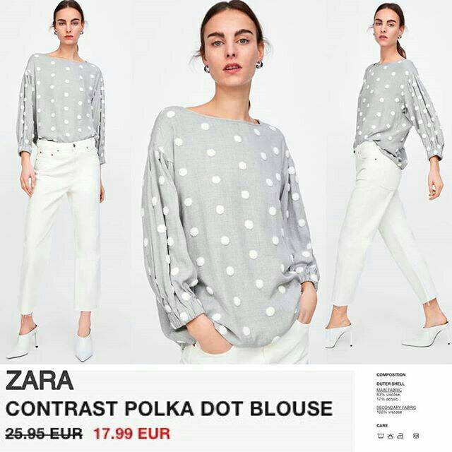 zara contrasting polka dot top