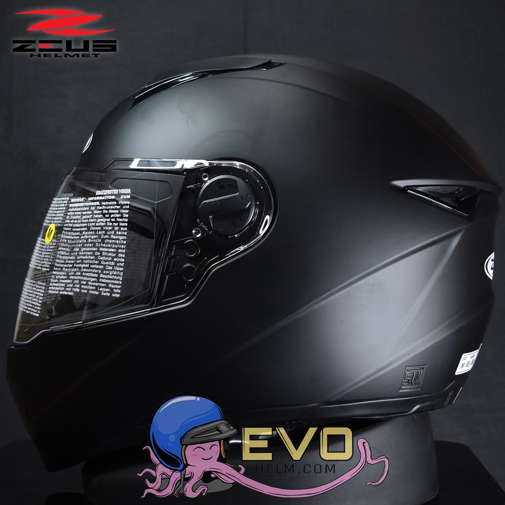 HELM ZEUS FULL FACE MATT BLACK - FREE SMOKE VISOR ZEUS ORIGINAL ( ONGKIR 2KG )