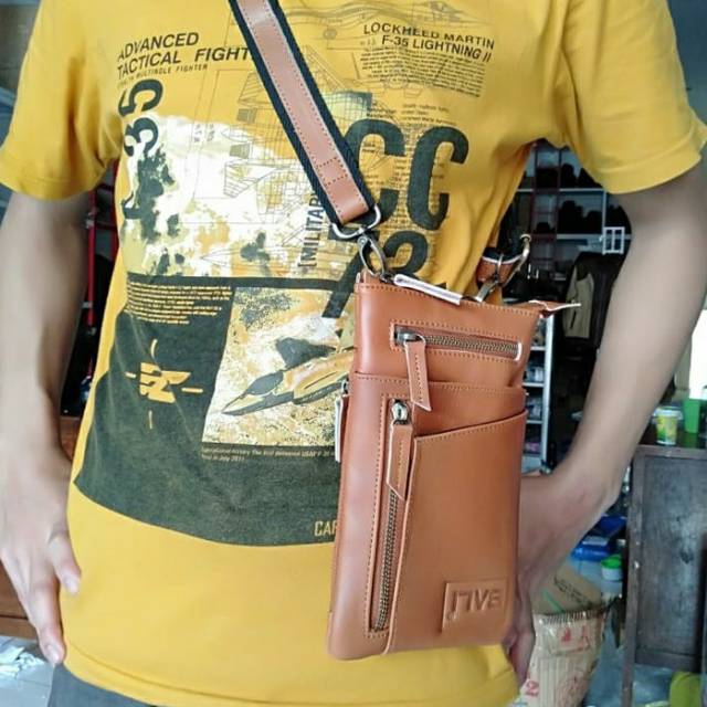 tas selempang pria kulit asli pinggang mini waistbag kulit asli garut