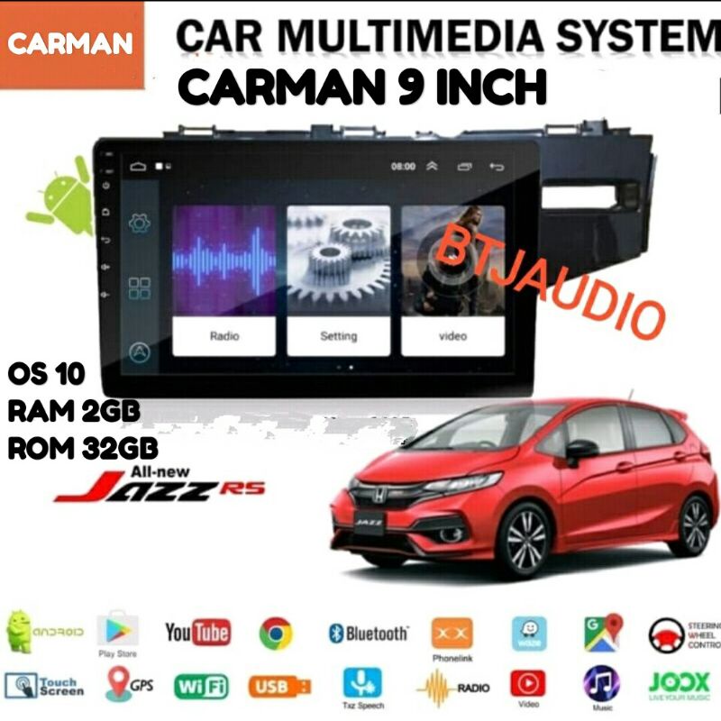 HEAD UNIT TAPE MOBIL ANDROID OEM JAZZ RS 2013 - NOW LAYAR 9 INCH
