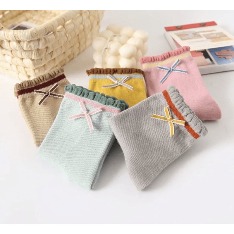 Kaos Kaki Anak Balita Perempuan Model Pita Garis Polos / Kid Socks Toddler Socks