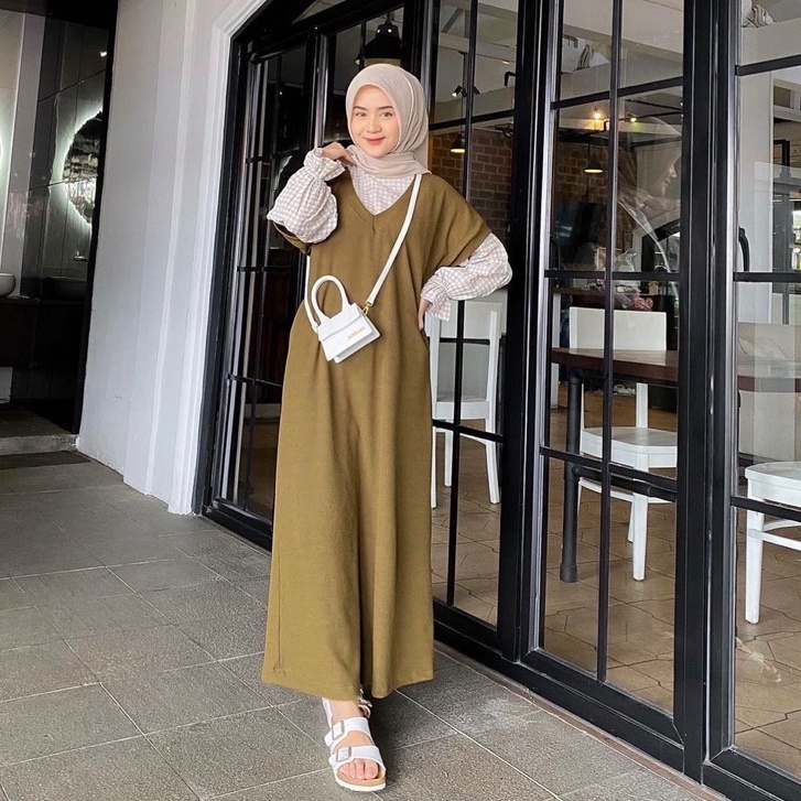 gamis Mira Long Vest - Outer Dress Wanita Muslim Polos Kekinian Bahan Cotton Rajut Tebal Premium Fit