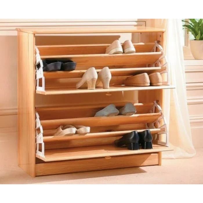 Engsel   Rel Rak Sepatu Putar 3 Tiga Susun Sekat Plastik Putih   Putih Murah