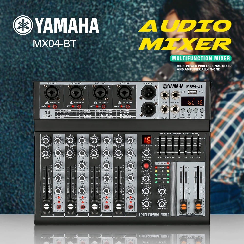 [Asli]  MX04BT mixer profesional 4-channel built-in EQ 16DSP Bluetooth/USB/PC/MP3 playback mode EQ/alat perekam built-in peralatan pencampuran peralatan live DJ