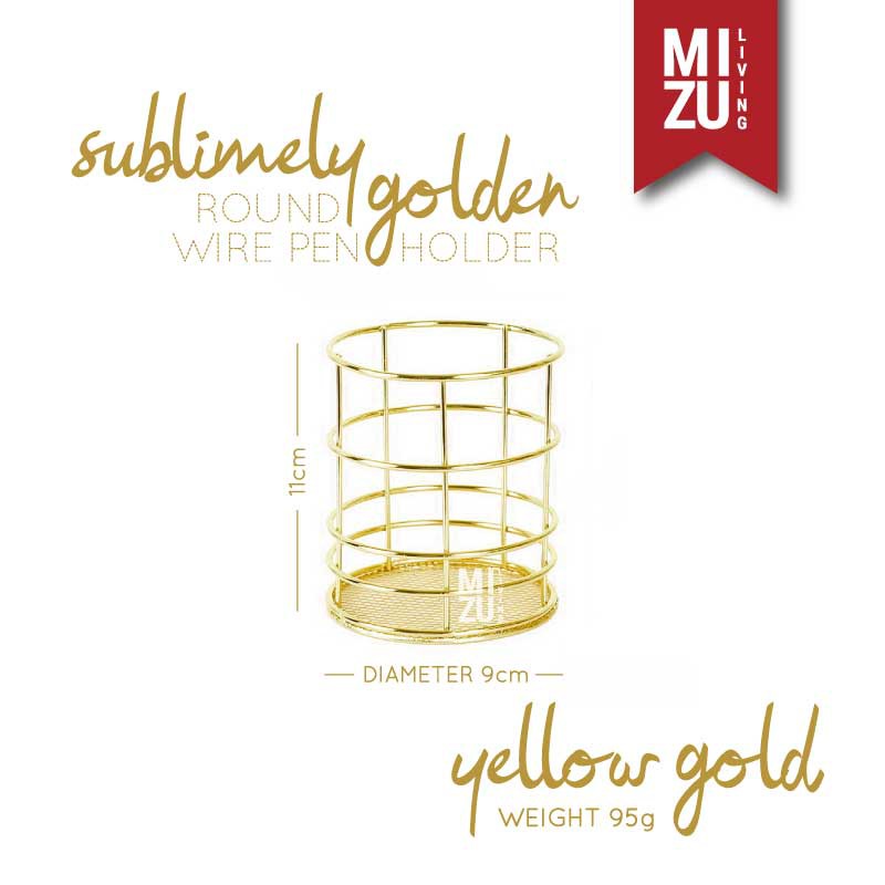 SUBLIMELY GOLDEN Wire Pen Holder Office Stationery Pencil Stand Tempat Alat Tulis ATK Serbaguna Emas-RD W PEN H YG