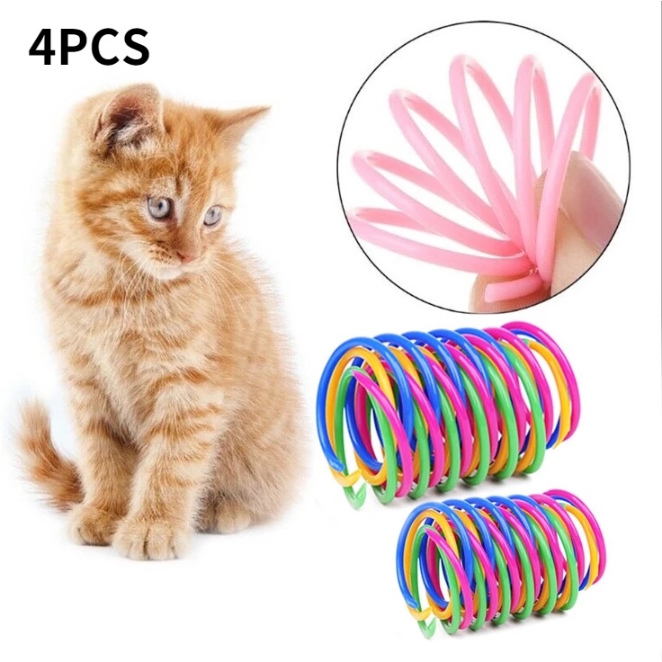 Hot Sale/4Pcs Plastik Warna-Warni Musim Semi Kucing Mainan Produk Pet/Kreatif Coil Spiral Springs Pet Mainan Interaktif/Perlengkapan Hewan Peliharaan