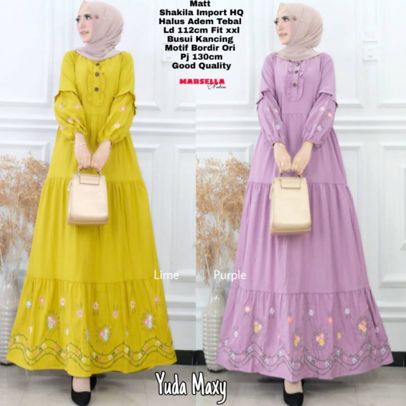 GAMIS YUDA MAXY BY MARSELLA/SHAKILA IMPORT HQ HALUS ADEM DAN TEBAL/LD 112 BUSUI KANCING AKTIF FIT TO