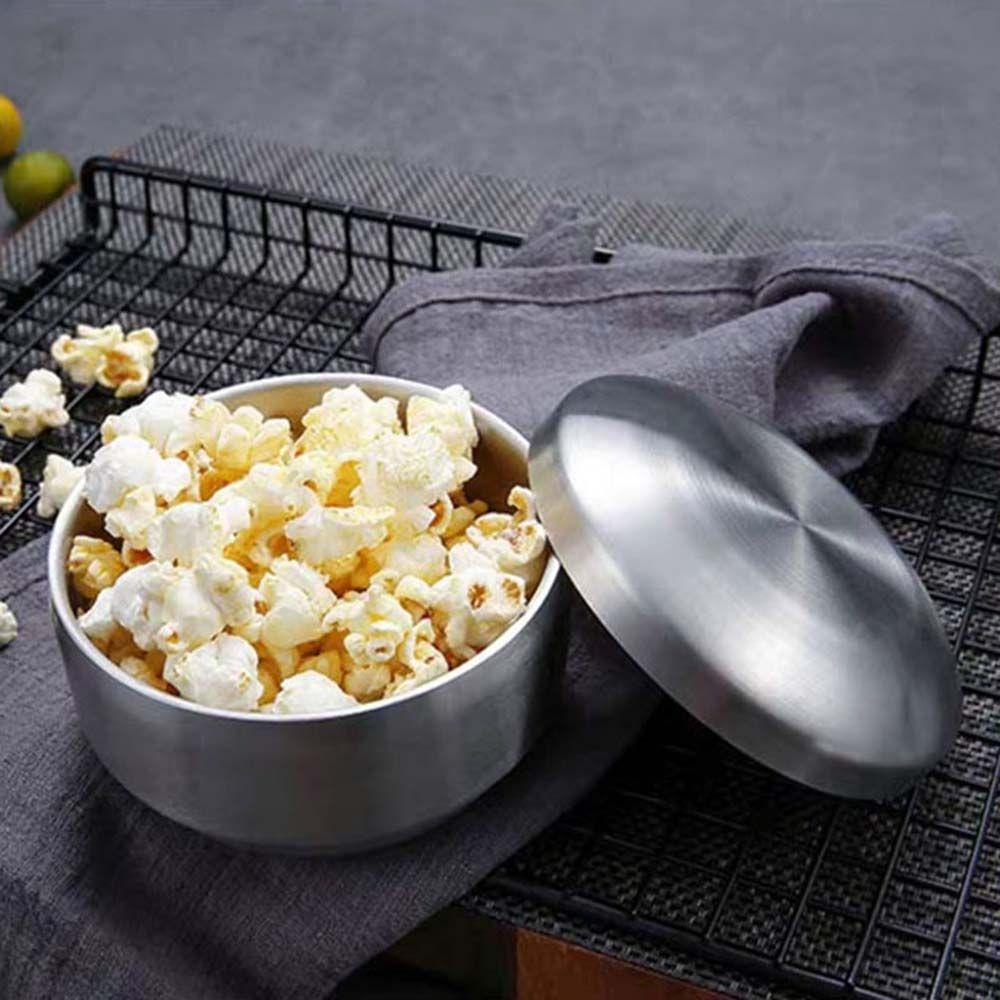 Rebuy Double Rice Bowl Silver Peralatan Makan Korea Dengan Tutup304Stainless Steel Kukus Masakan Korea Mixing Bowls