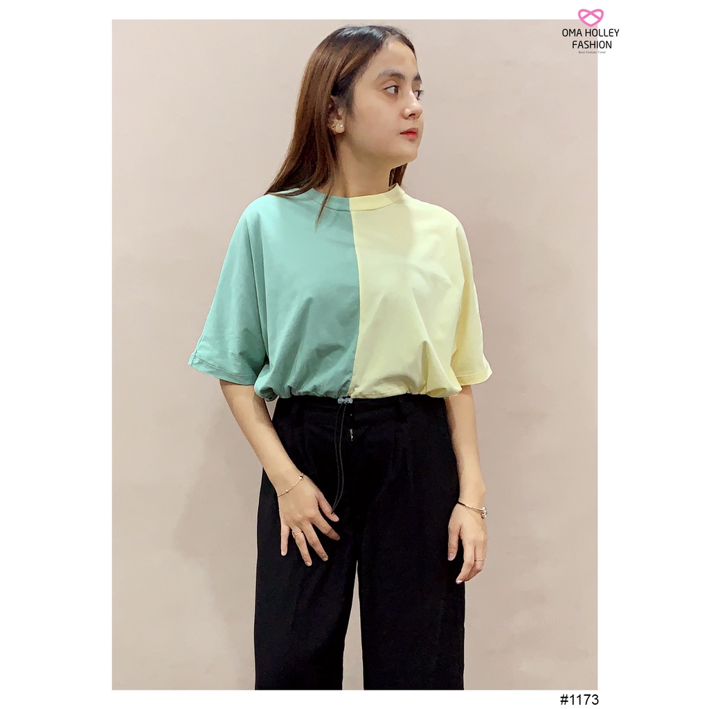 (COD) OH Fashion Beliya Top Crop Tali Serut Combination #1173