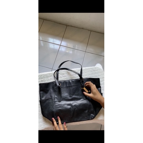 Mango croc-effect shopper bag authentic tas mango black hitam
