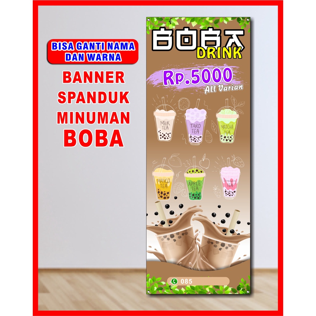 Spanduk Minuman Boba, banner Minuman Boba ukuran 60x160 cm COD