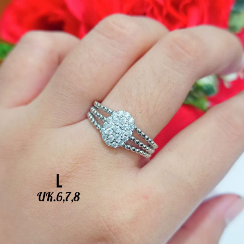 Cincin permata oval tripel ring simple anti karat *COD*