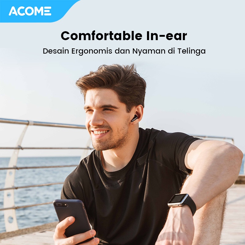 TWS Acome Q2 Headset Earphone Bluetooth 5.3 ENC Call Noise Reduction LED Display - Garansi Resmi 1 Tahun