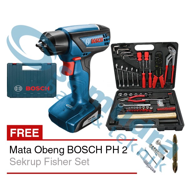 Mesin Bor Baterai BOSCH GSR 1000 + Tool Kit KENMASTER + Mata Obeng