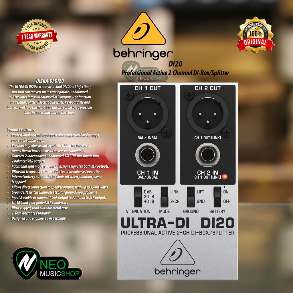 Jual Behringer DI20 Professional Active 2 Channel DIBox/Splitter