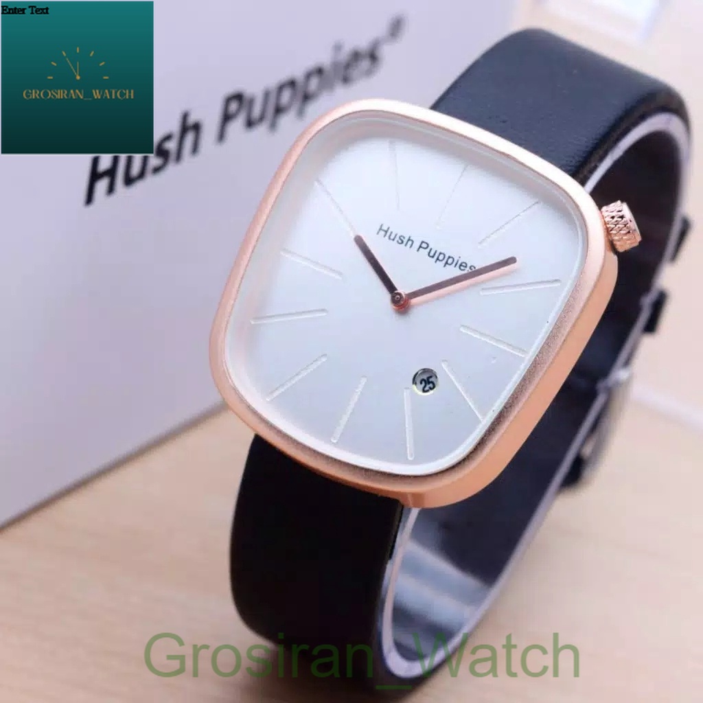 Jam Tangan Wanita Kasual Hush Puppies Kotak Tanggal Aktif HP-025 Strap Kulit [G_W]