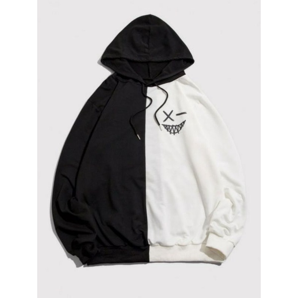 Hoodie Kombinasi 2 Warna S - XXXXXL(6XL) NIGHTMARE / Jaket Jumper Mix Hitam putih OVERSIZE Hoodie Belang BIGSIZE Smile