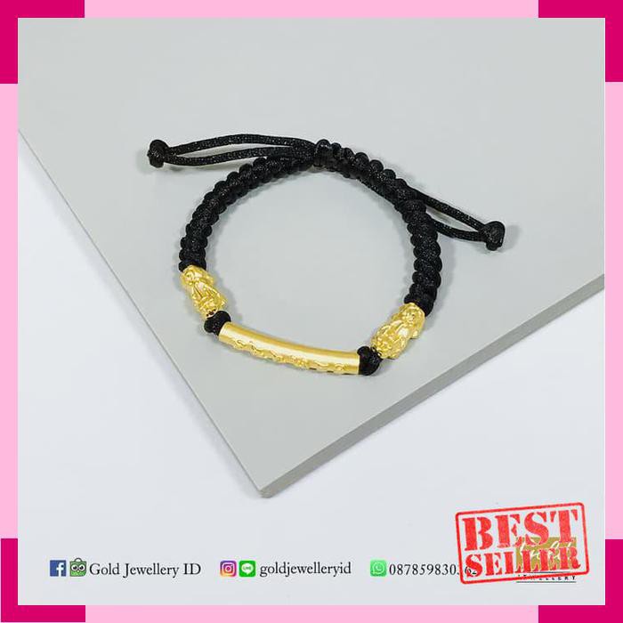 NEW Gelang tali emas hong kong 24k 999 2 pixiu jilin naga 1 pipa hitam MURAHHHH