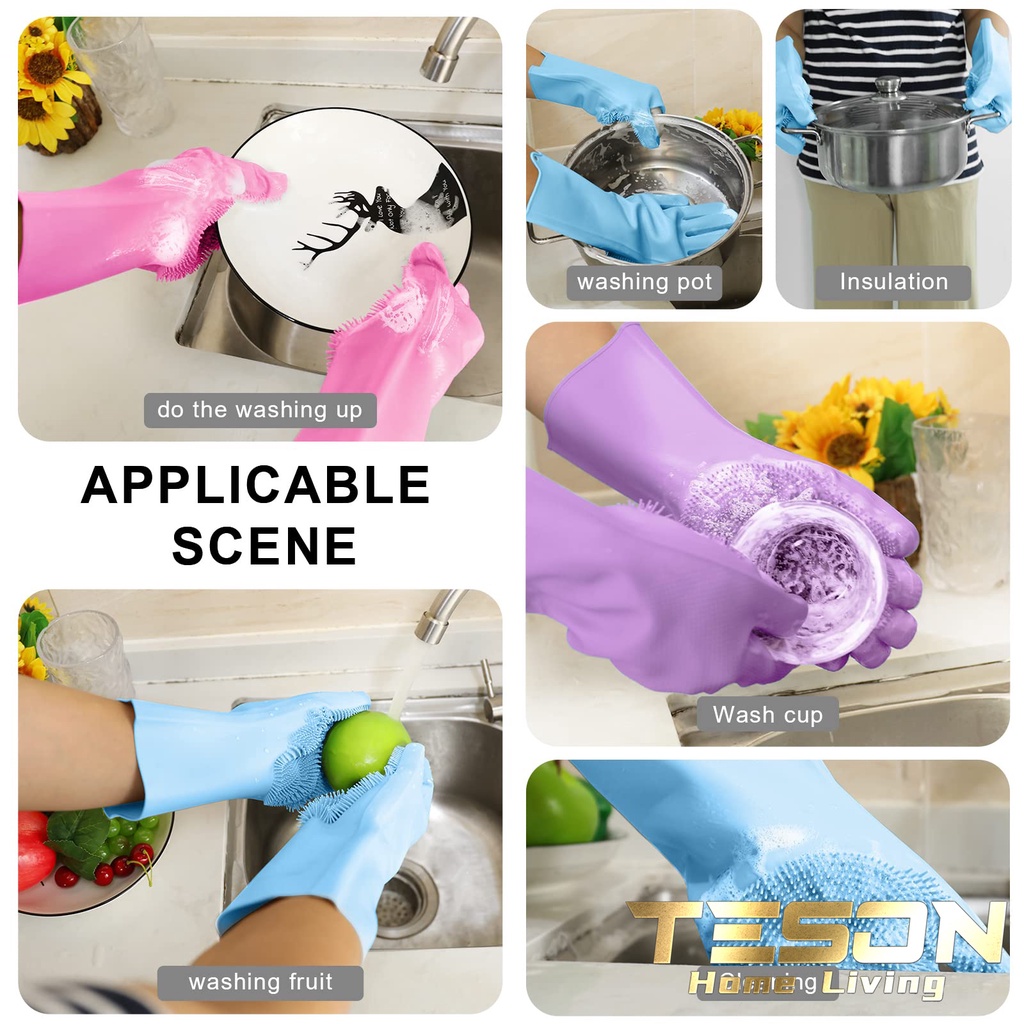 #TERMURAH!!! [Type TERBAL 165gG] Sarung Tangan Cuci Piring Silikon/Cleaning Gloves Anti Panas Oven Pembersih Alat Masak/SILIKON CUCI TANGAN SERBAGUNA/ SILICONE DISHWASHING GLOVES MAGIC