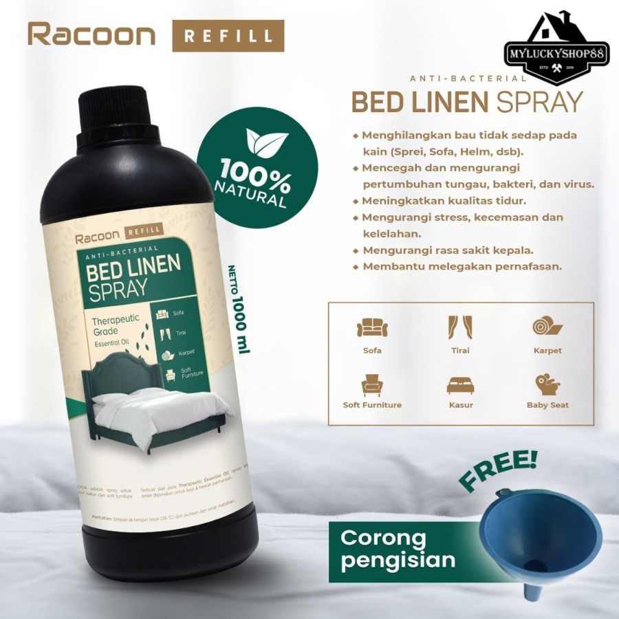 Racoon Bed Linen Spray Refill 1 Liter Anti Bakteri Virus Essential Oil