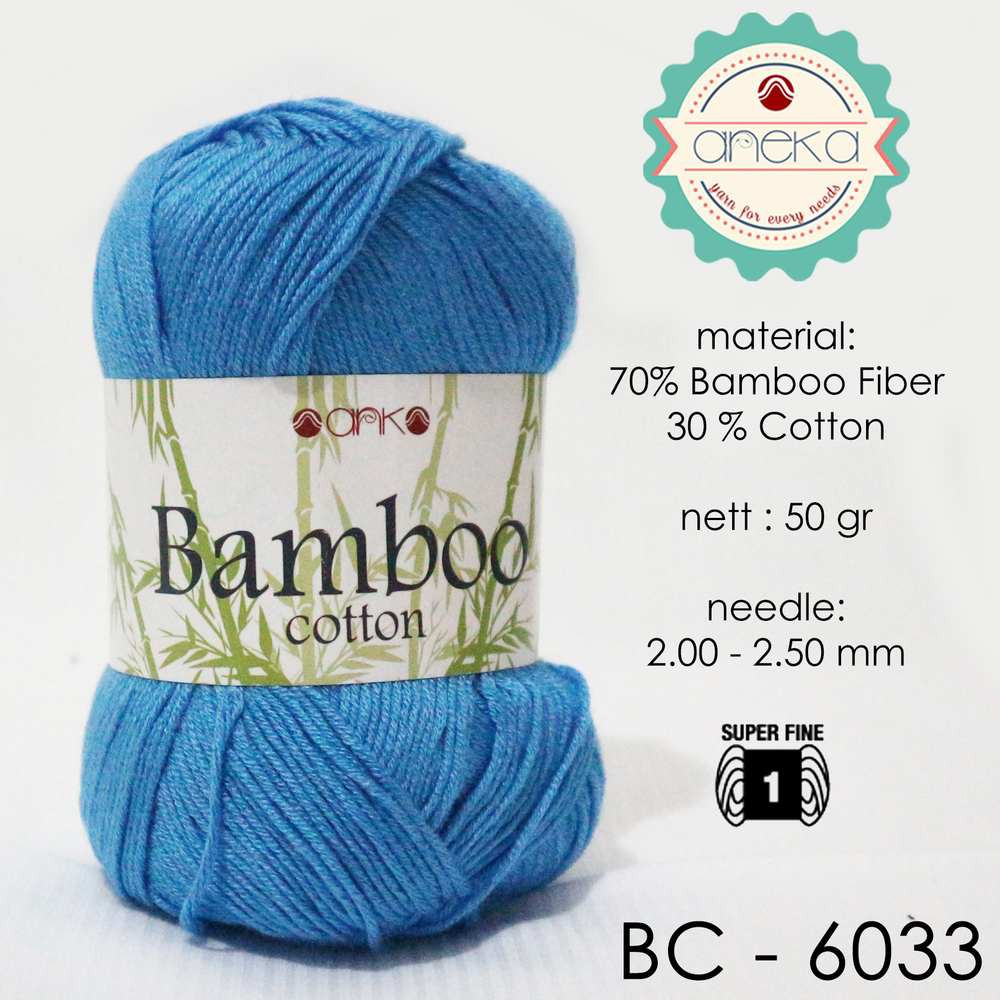 Benang Rajut Katun Bambu / Bamboo Cotton Yarn 1 - 6033 Biru Terang