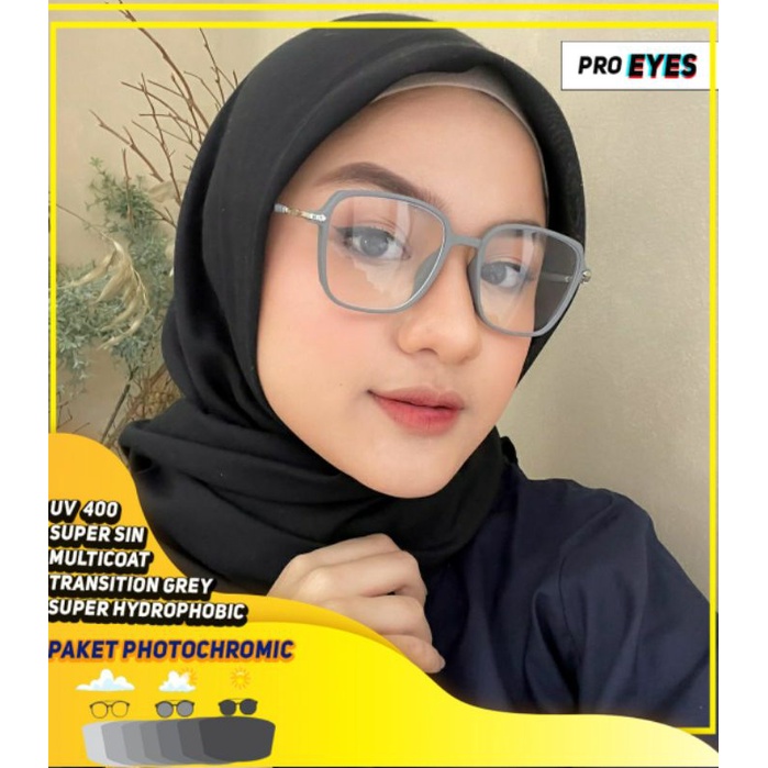 Kacamata Wanita Model Kotak Besar Antiradiasi Photocromic