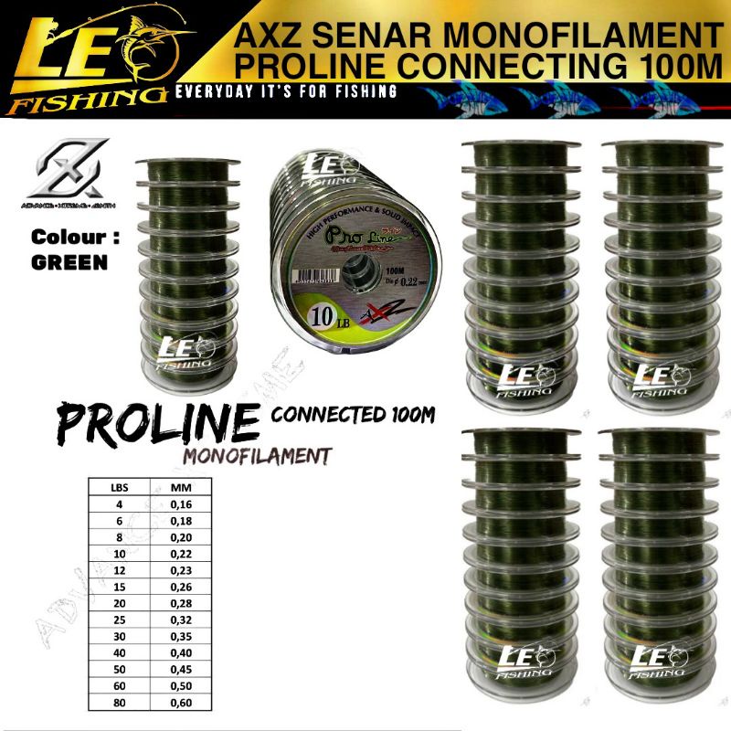 SENAR MONOFILAMENT AXZ PROLINE WARNA HIJAU CONNECTING 100M