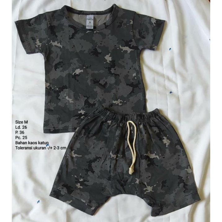 setelan pendek anak little koda m hitam loreng