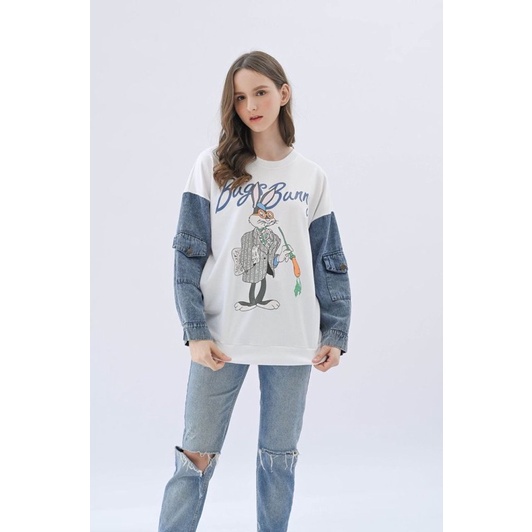 SWEATER LOONEY WANITA JEANS TANGAN PANJANG - FREE MASK