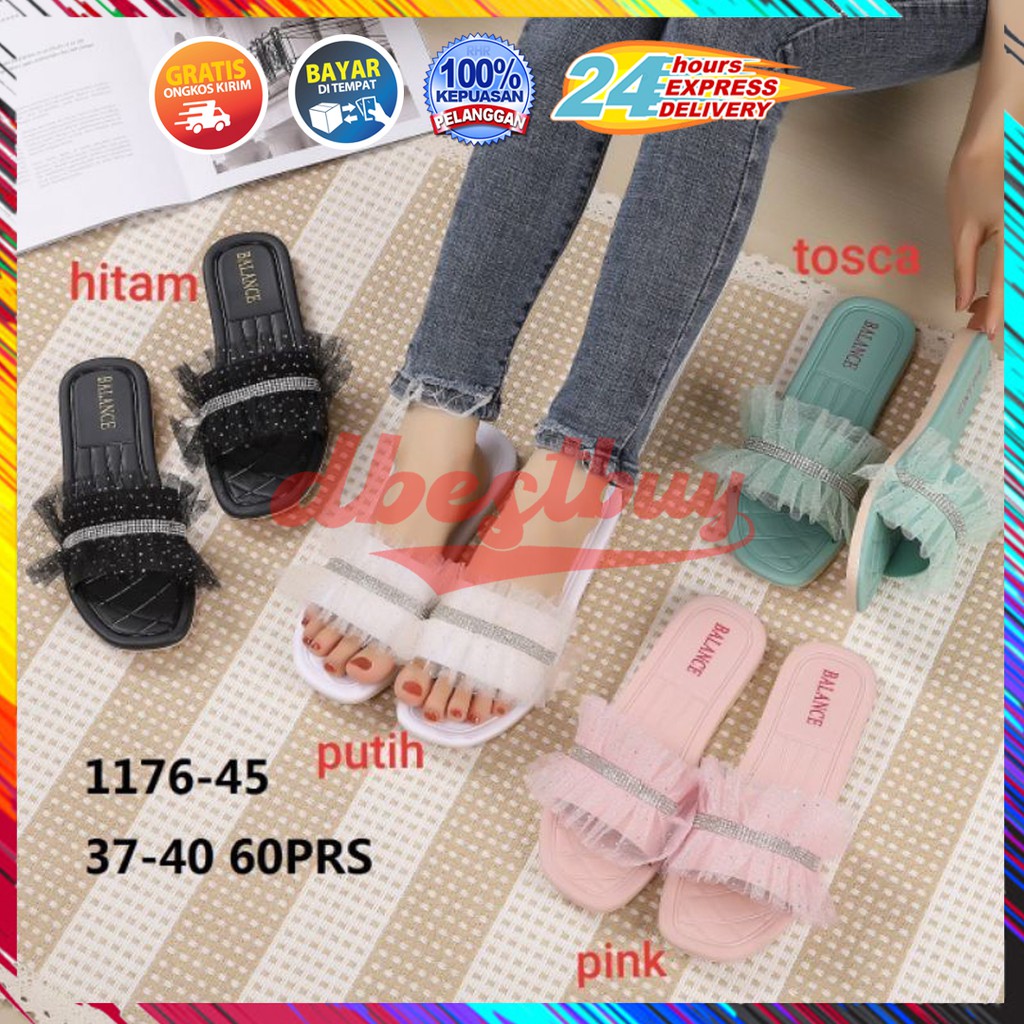 BLC 1176 -45 Sandal Jelly Slop Sendal Selop Balance Karet Wanita Renda Pesta Andin