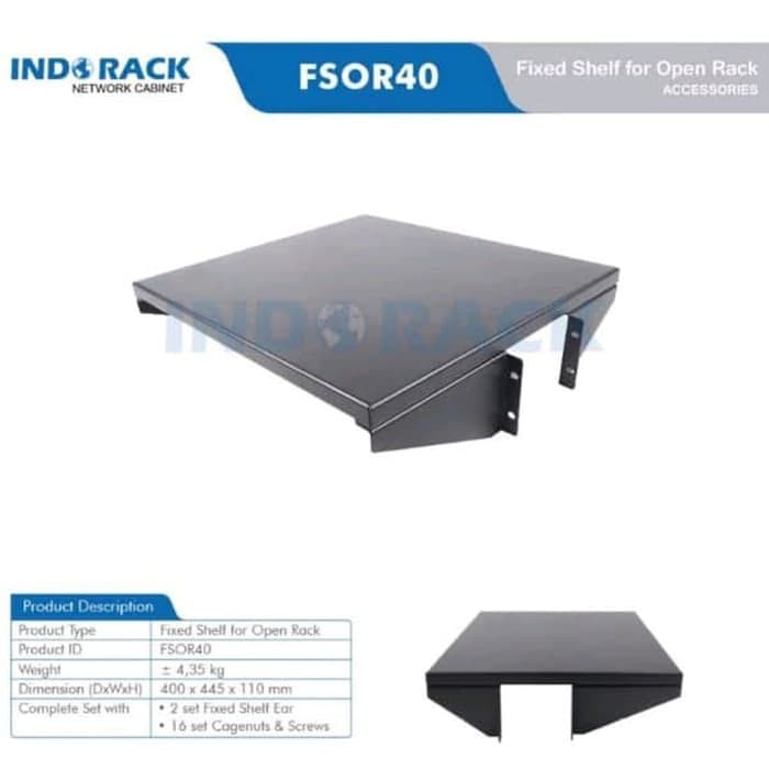 Indorack Accessories Fixed Shelf Open Rack Depth 400mm