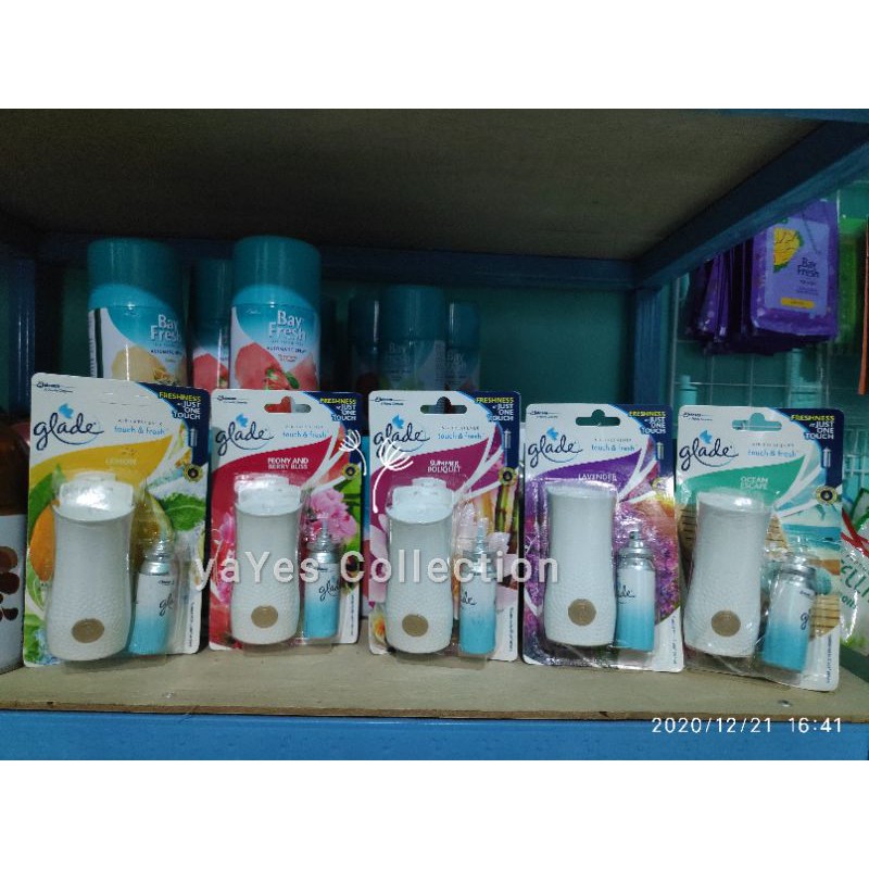 Glade touch & fresh 9 ml mini Refill + Tempat pengharum ruangan ocean lemon lavender