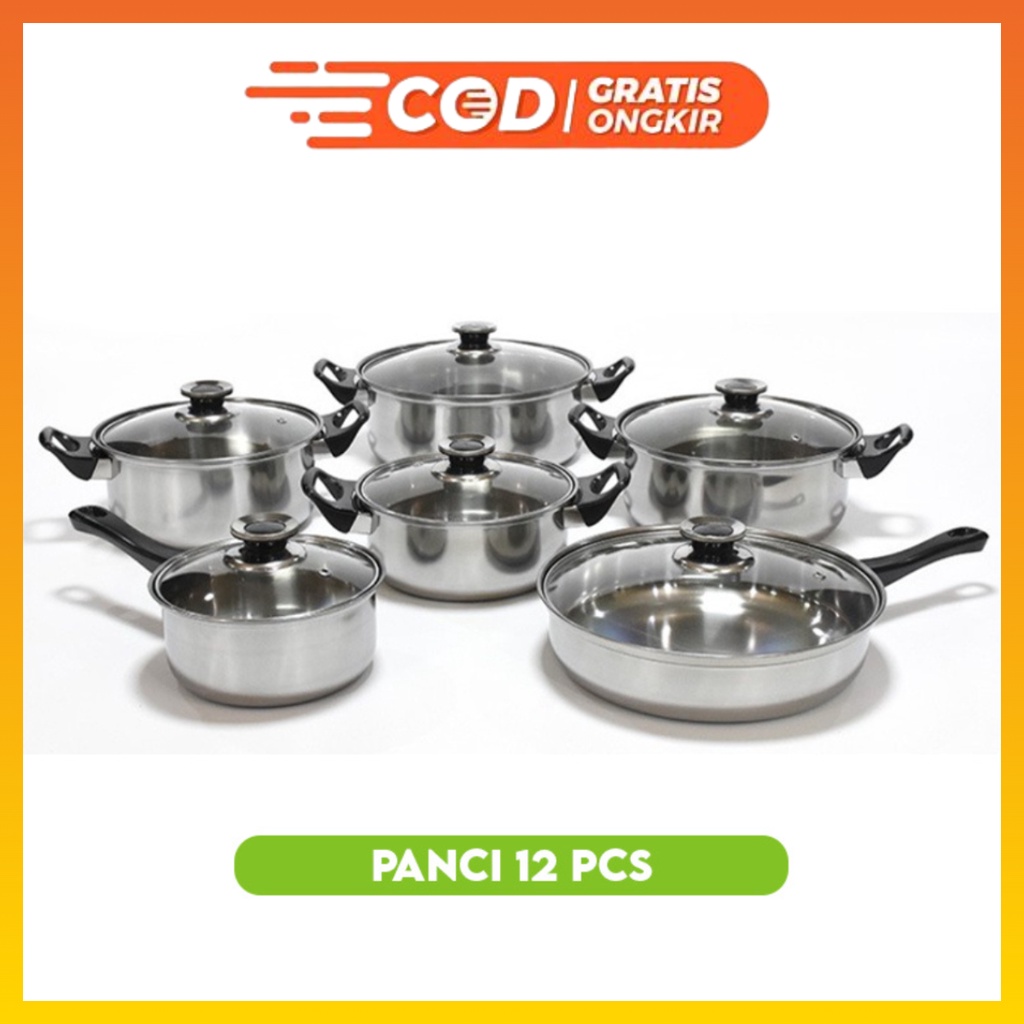 Panci Set 12pcs Panci Set Serbaguna Panci Set Stainless Steel TG-7 WHFURNITURE