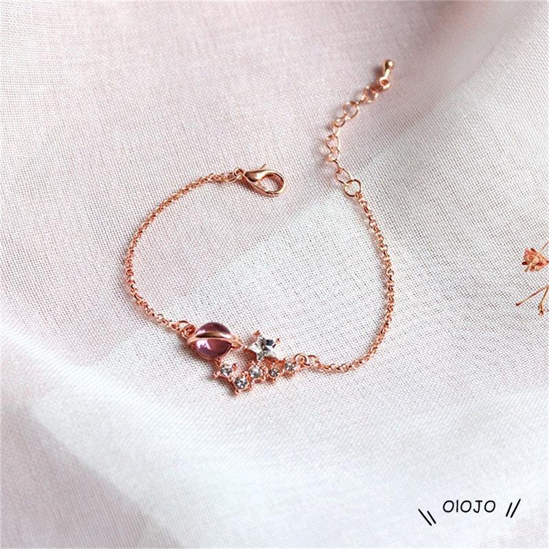 Gelang Desain Starry Sky Universe Star Key Pink Cat Eye Gaya Korea Untuk Mahasiswa