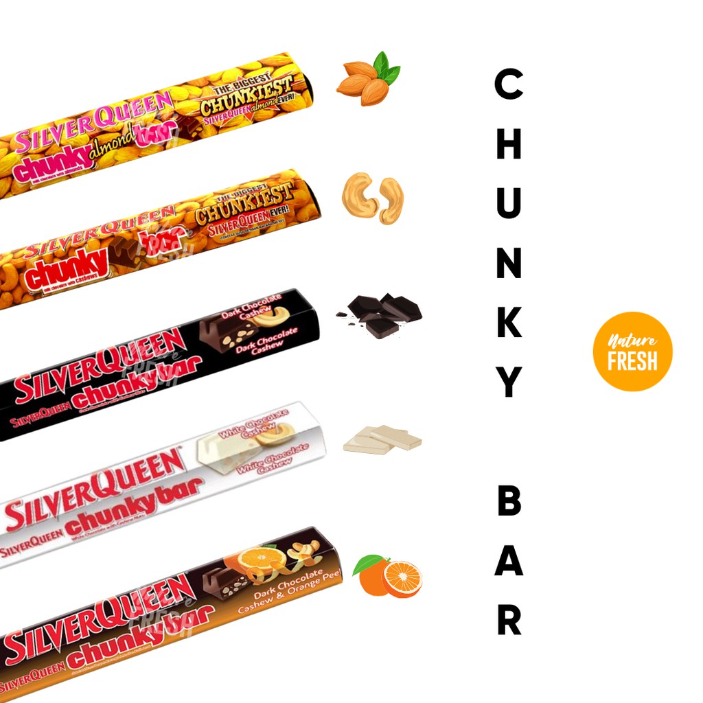 SilverQueen Chunky Bar Cashew Almond Orange Dark White Coklat Batangan