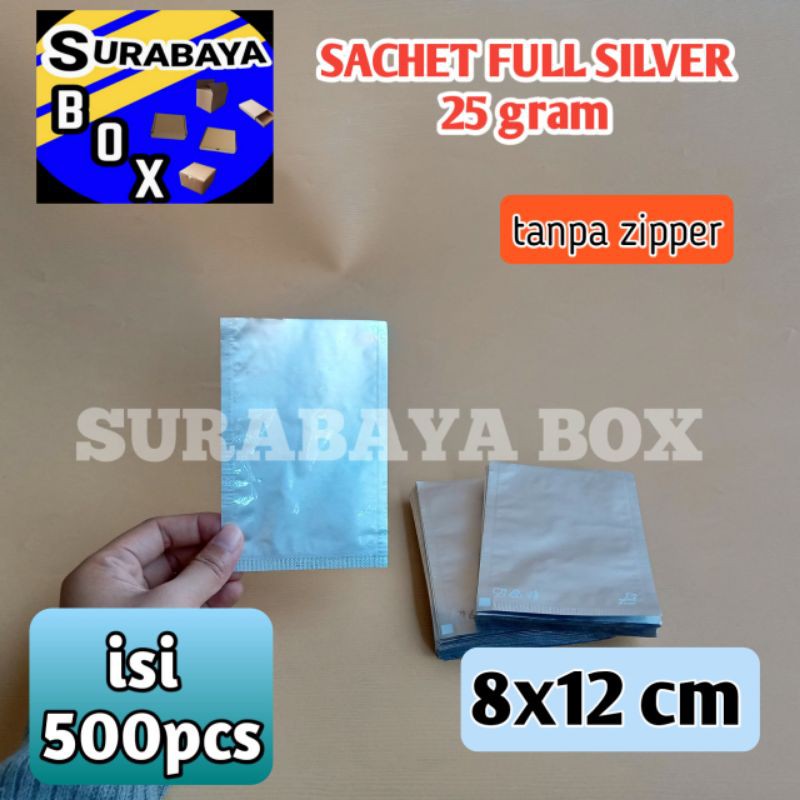 ISI 100 SACHET FULL SILVER 25GR KPACK ALUMINIUM FOIL KEMASAN KOPI