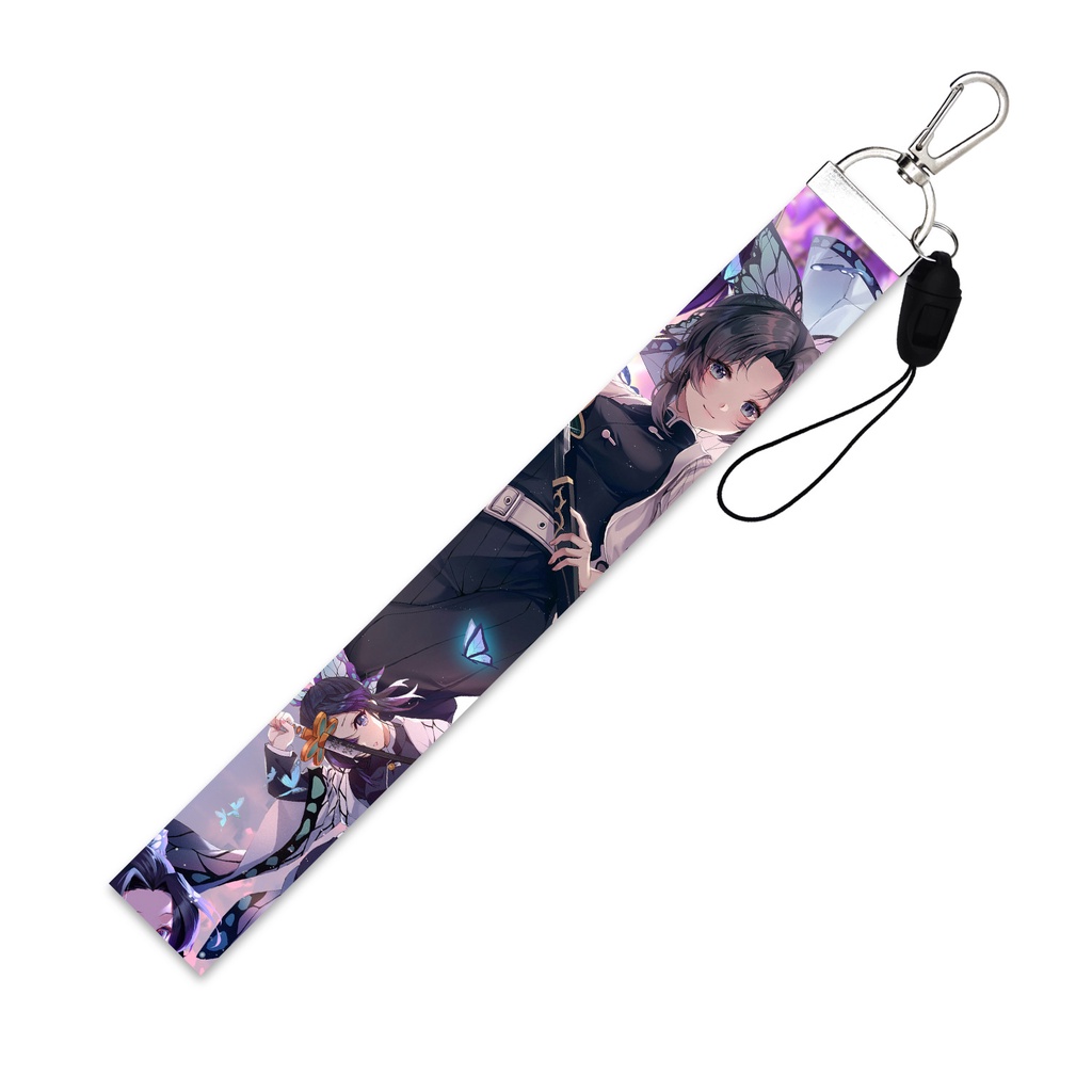 Tali Lanyard Panjang Kombinasi Gantungan Kunci Desain Ghost Killing Blade Butterfly Forbearance Dapat Dilepas Untuk Ponsel