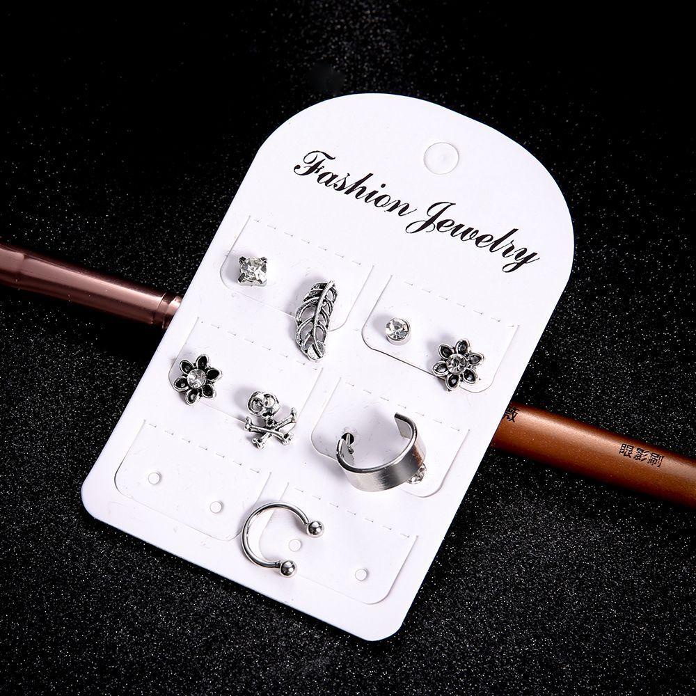 9 Pcs / Set Anting Bentuk Hati Bintang Bulu Tengkorak Antik Warna Silver Gaya Retro Boho