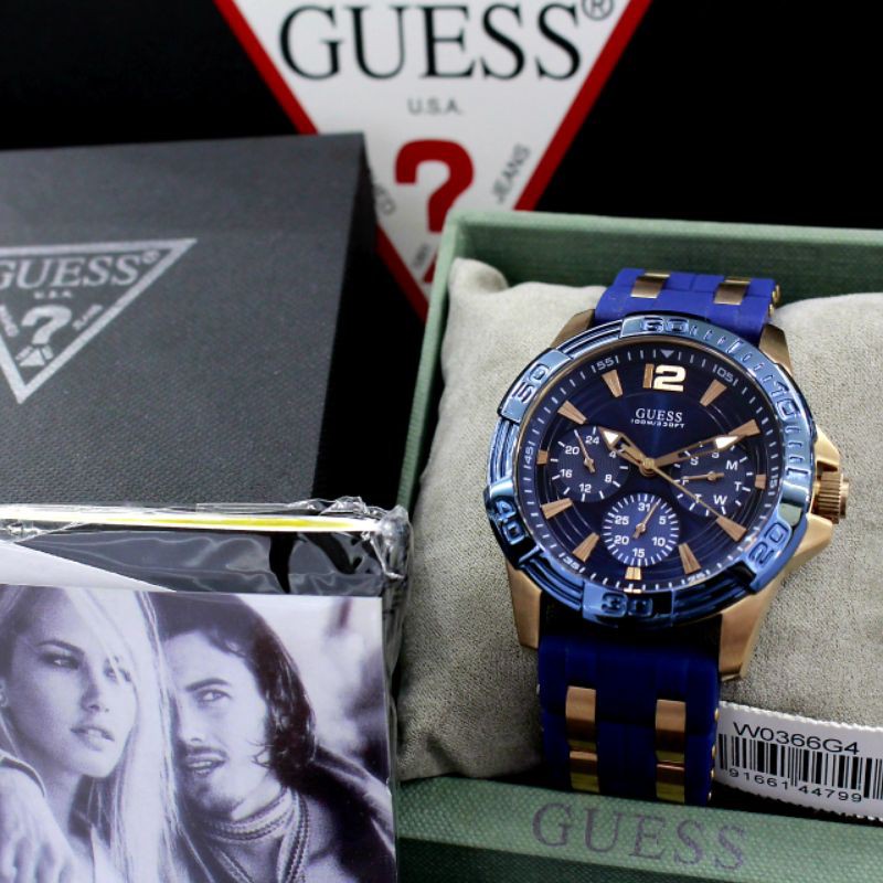 jam tangan pria guess W0366G2 Original blue rubber