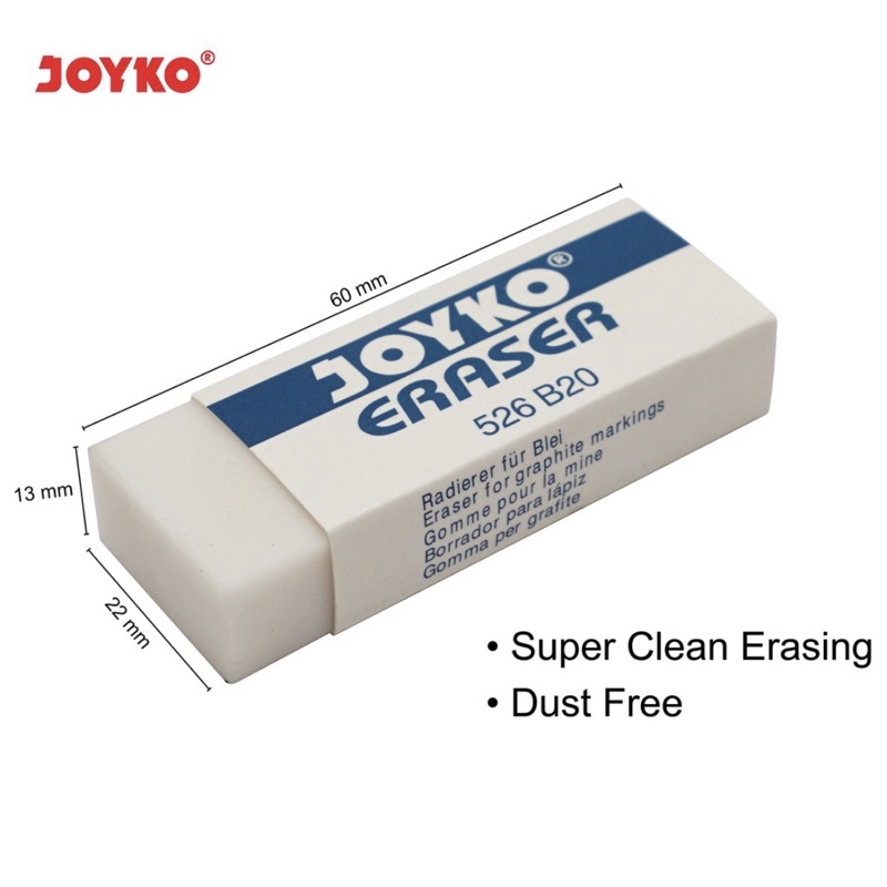 

ERASER PENSIL MEREK JOYKO / PENGHAPUS PENSIL MEREK JOYKO B20 PUTIH(526-B20putih) / B20 HITAM(ER-20BL)