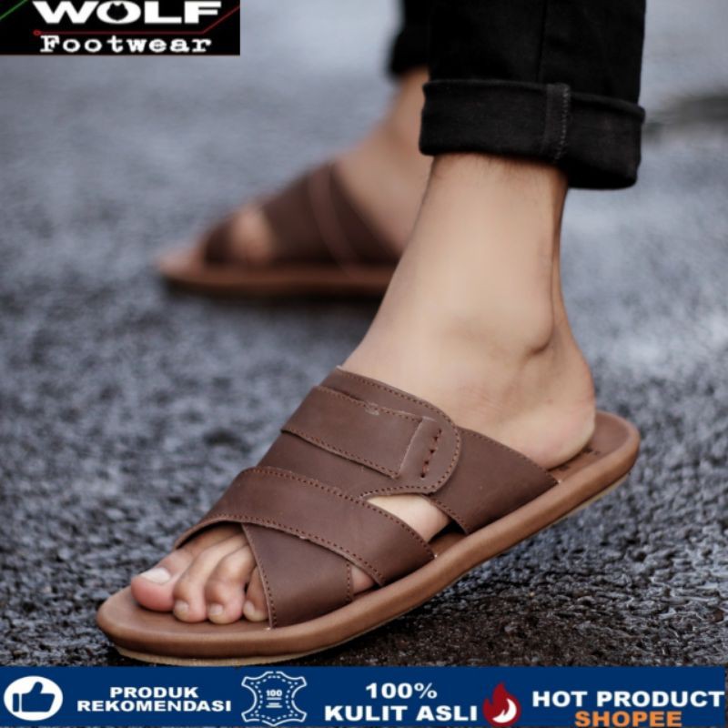 EXO BROWN Sandal pria kulit asli cevany original handmade sandal jepit kulit pria bisa COD