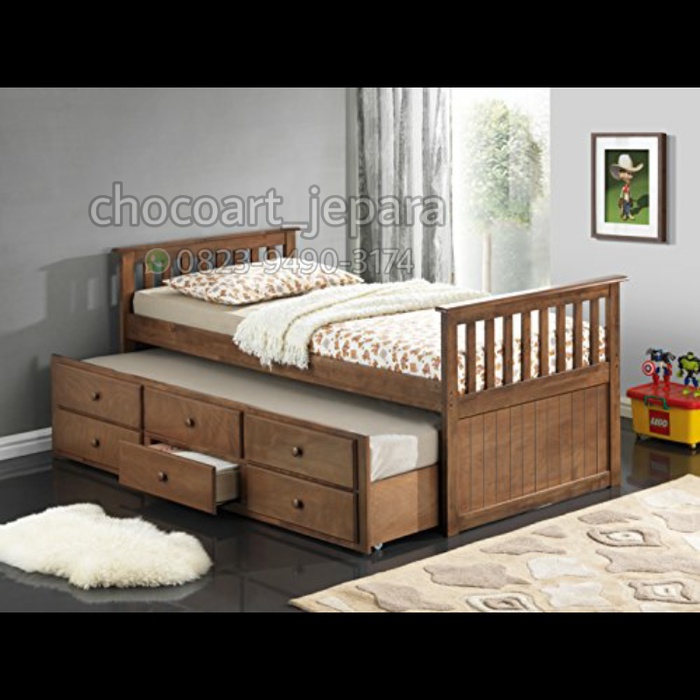 Dipan tingkat / dipan anak Tempat tidur bed dipan tingkat anak divan ranjang sorong Kayu Jati Asli