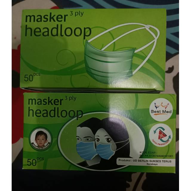 Bestmed Masker 3 ply headloop/earloop isi 50 pcs