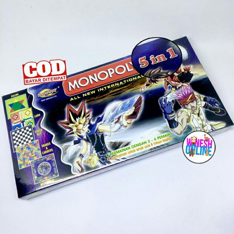 ( BISA COD ) Monopoly 5 In 1 Monopoli, Halma, Catur, Ular Tangga, Ludo Permainan Papan Monopoly 5in1 4in1