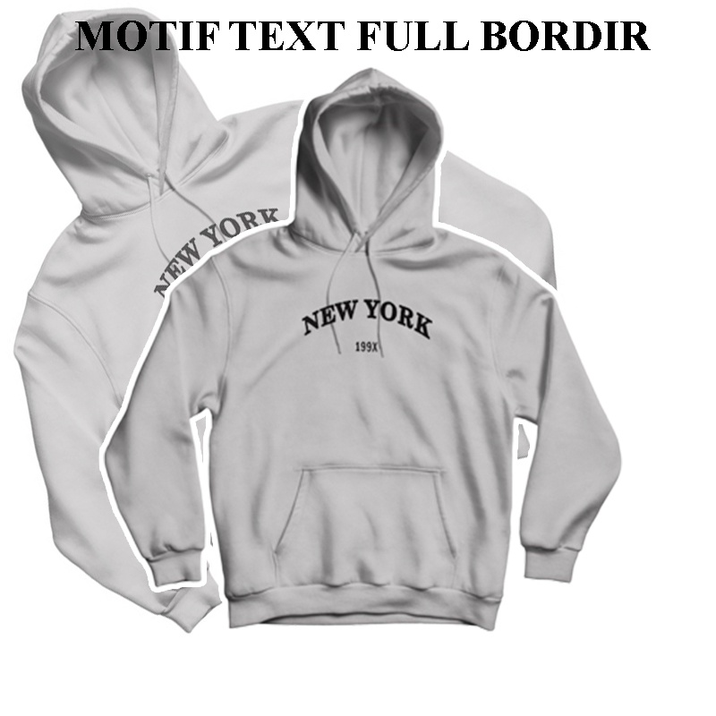 Sweater Hoodie BROKLYN pria wanita Text Bordir Fleece Tebal Bisa COD