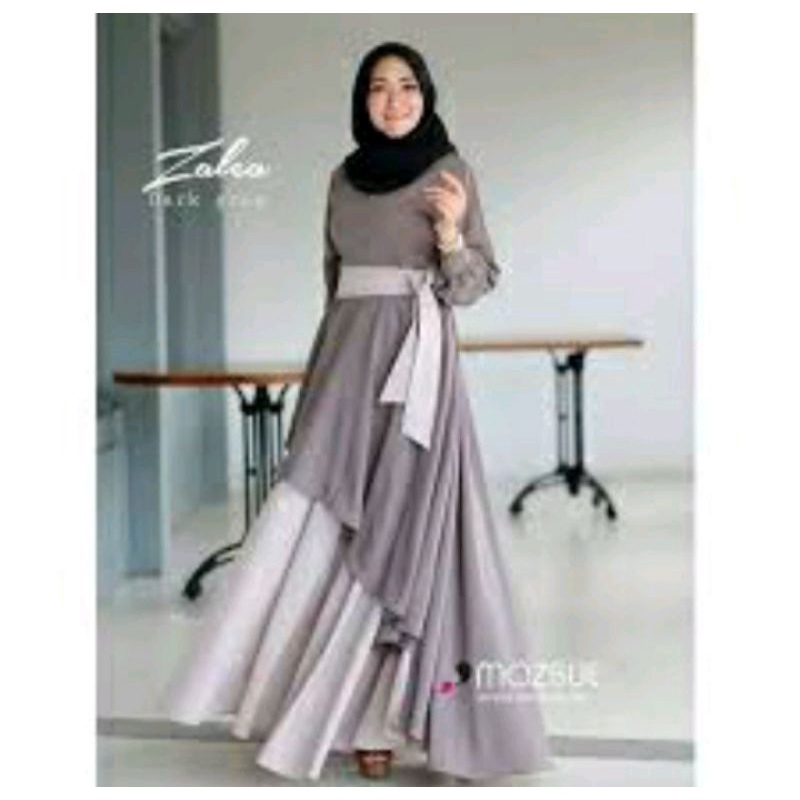 Zalea maxy dress model terlaris size S,M,L,XL gamis wanita gamis muslimah gamis kekinian gamis terbaru-dark greey